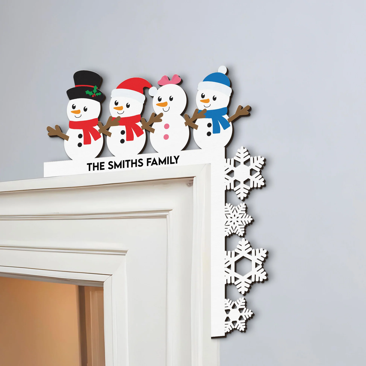 Door Corner Sign Customizable Snowman Family with Snowflake Edge - Holiday Entry Accent, A Creative Gift for Friends