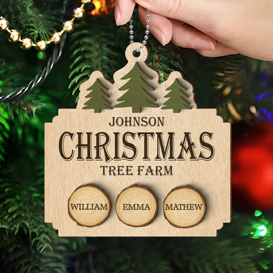 Christmas Tree Farm Family Wood Slice Personalized 2-Layer Wooden Ornament - Custom Family Name Christmas Gift