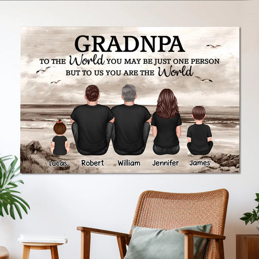 Poster Personalized Grandpa Beach Scene Family Art, You Are Our World, Vintage Style, Unique Gift from Grandkids