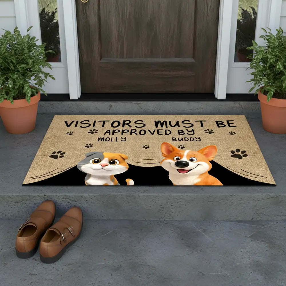 Custom Doormat with Cat & Dog Cartoon Design for Pet Lovers