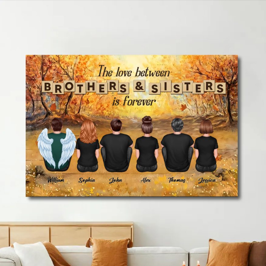 Personalized Brothers & Sisters Forever Poster or Canvas, Keychain, Plaque, Car Hanger, Wallet Card - Perfect Gift for Siblings, Memorial Keepsake