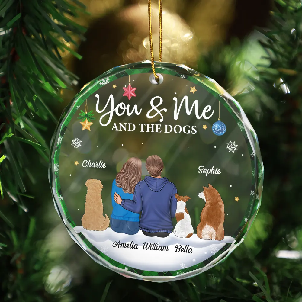 Personalized Christmas Ornament - "You & Me & The Dogs" Crystal Circle Design