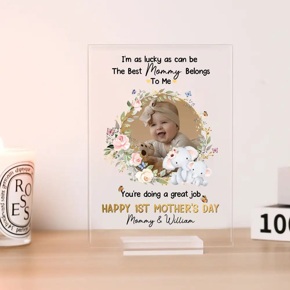 Personalized Baby Plaque with Sweet Floral Elephants Design