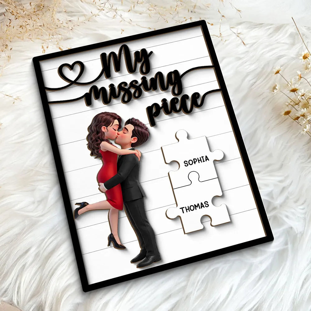 2-Layer Wooden Plaque You Are My Missing Piece - Personalized Couple Kissing Keepsake, Sweet Gift For Husband Or Wife