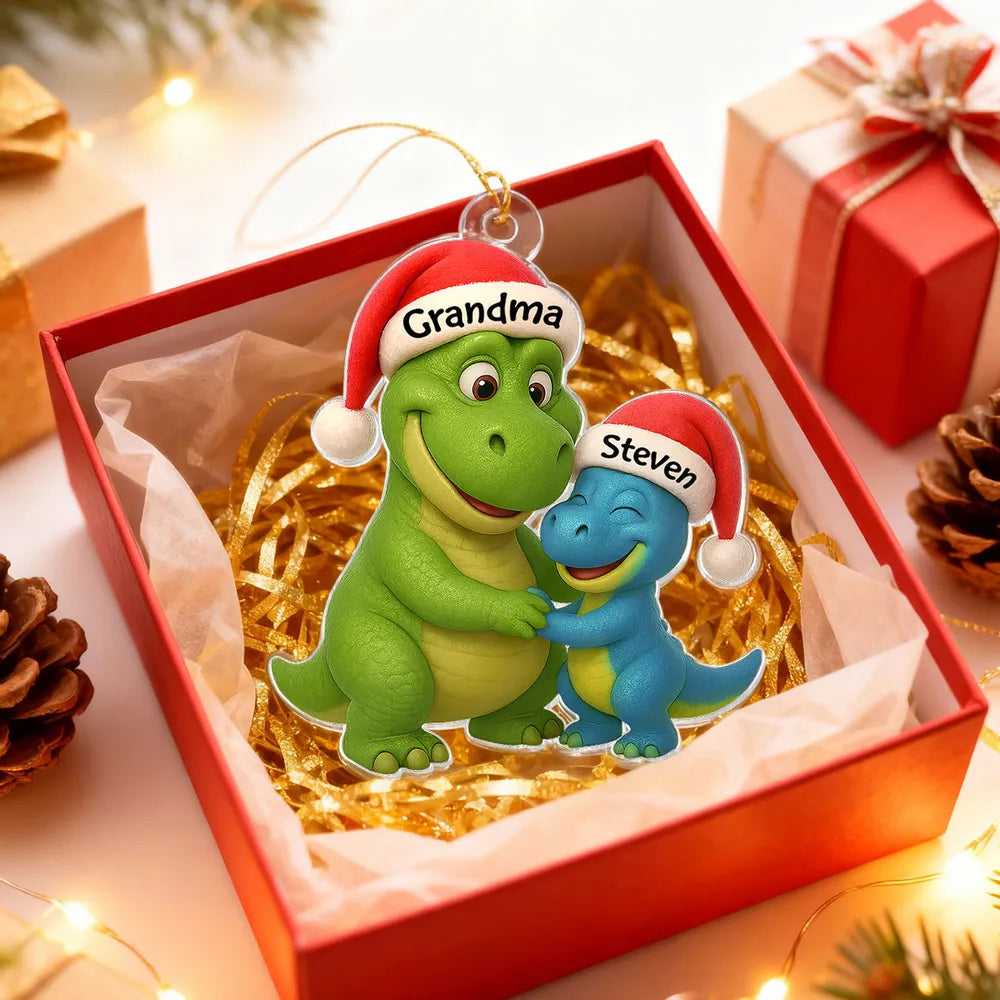 Custom Christmas Dinosaur Family Ornament with Hug Design