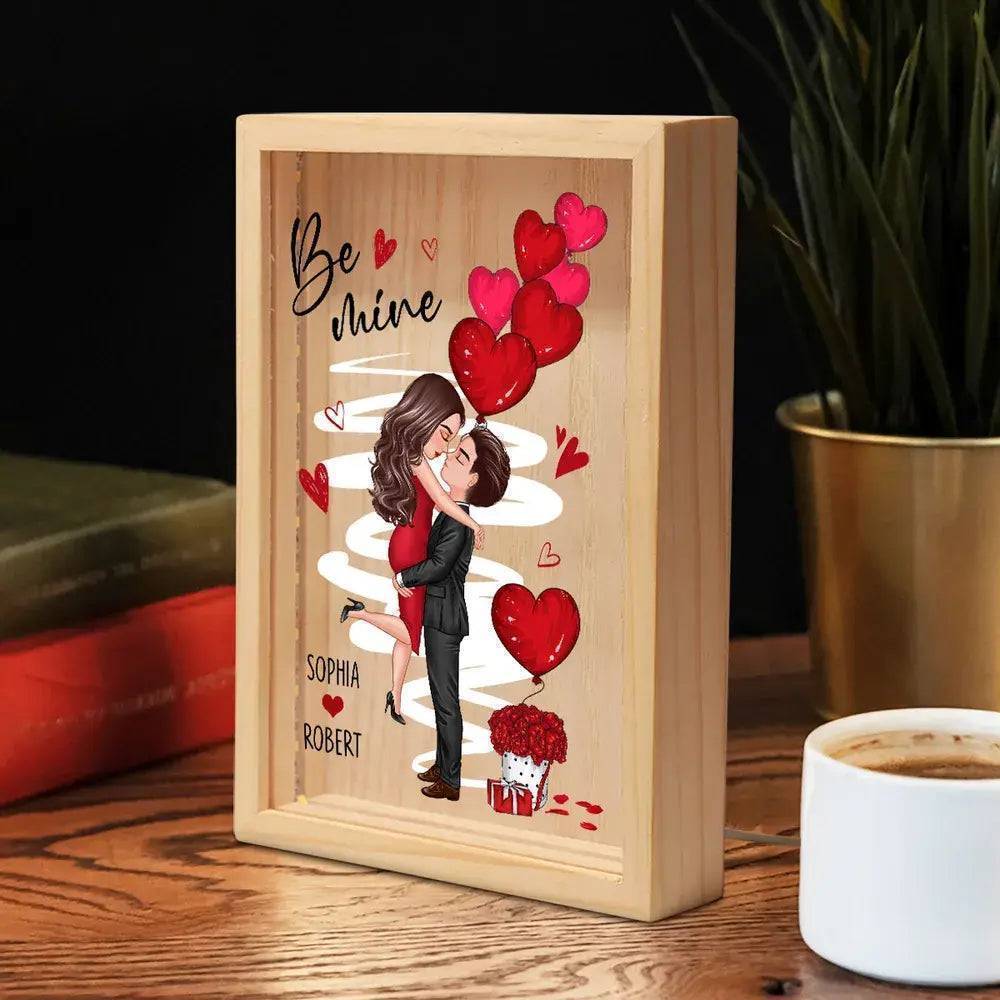 Be Mine Doll Couple Kissing - Valentine's Day Custom Frame Light Box - Personalized Romantic Scene