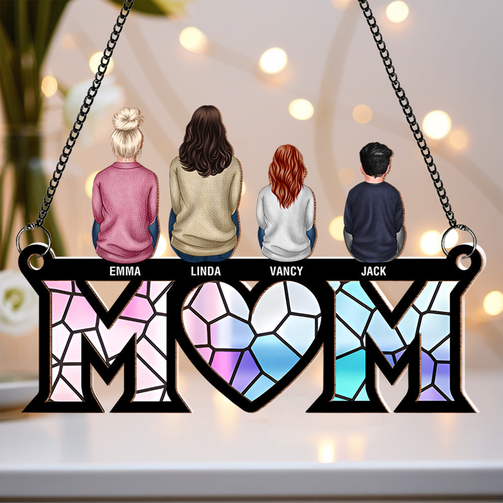 Custom Wood & Acrylic Ornament with Heartwarming Mother-Kids Design