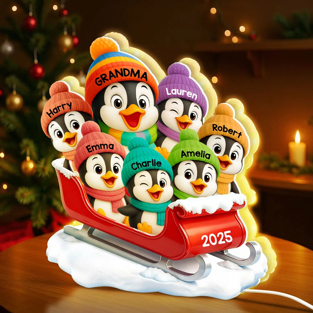 Acrylic Light Box of Christmas Penguin Family – Warm Holiday Scene & Perfect Gift for Grandma or Family