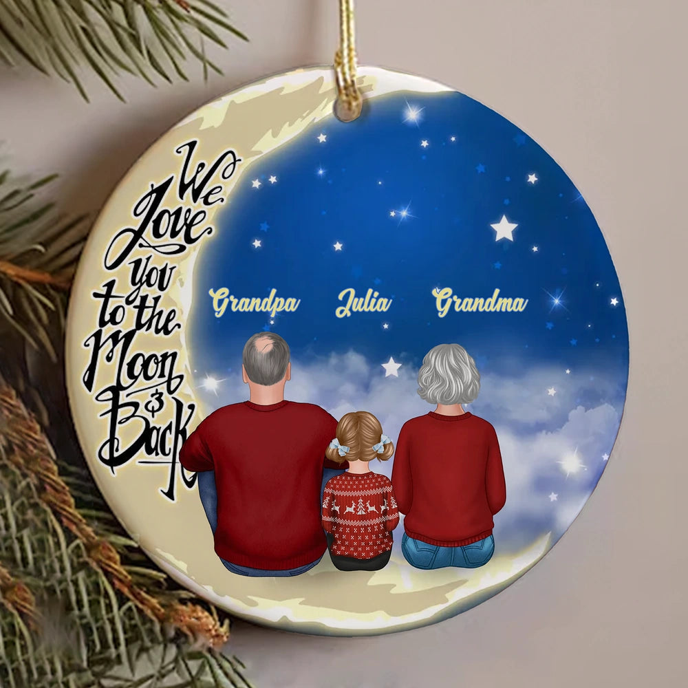 We Love You to the Moon & Back Custom Ceramic Ornament, Unique Grandparent Grandchild Holiday Gift & Home Decoration