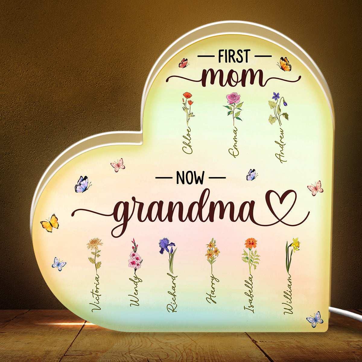 Acrylic Light Box Heart-Shaped, Custom Design, Bedroom Lamp, Warm Glow, Unique Gift for Mom & Grandma