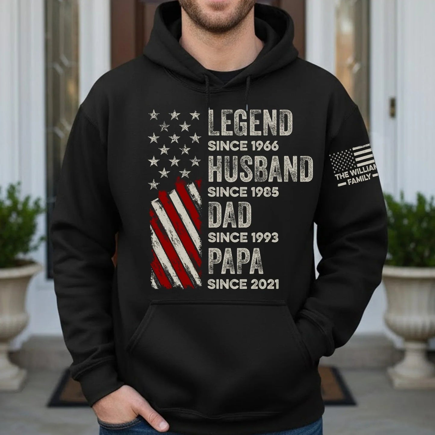 Personalized Legend Husband Dad Grandpa Hoodie with American Flag Design – Cozy Custom Gift for a Proud Family Man