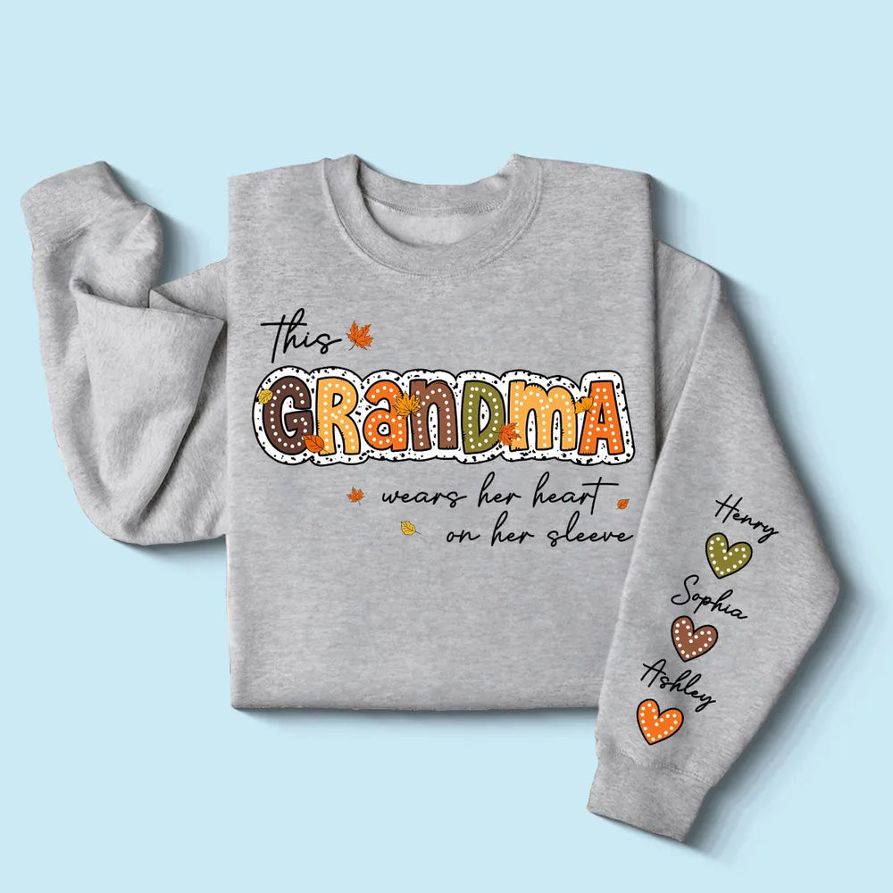 Grandma Pumpkin Themed Sweatshirt – “This Grandma Wears Her Heart on Her Sleeve” Cozy Gift for Grandma