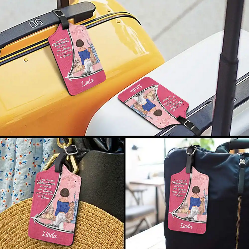 Personalized Leather Luggage Tag Adventure Quote Travel Gift for Her - Unique Creative Gift for Travelers