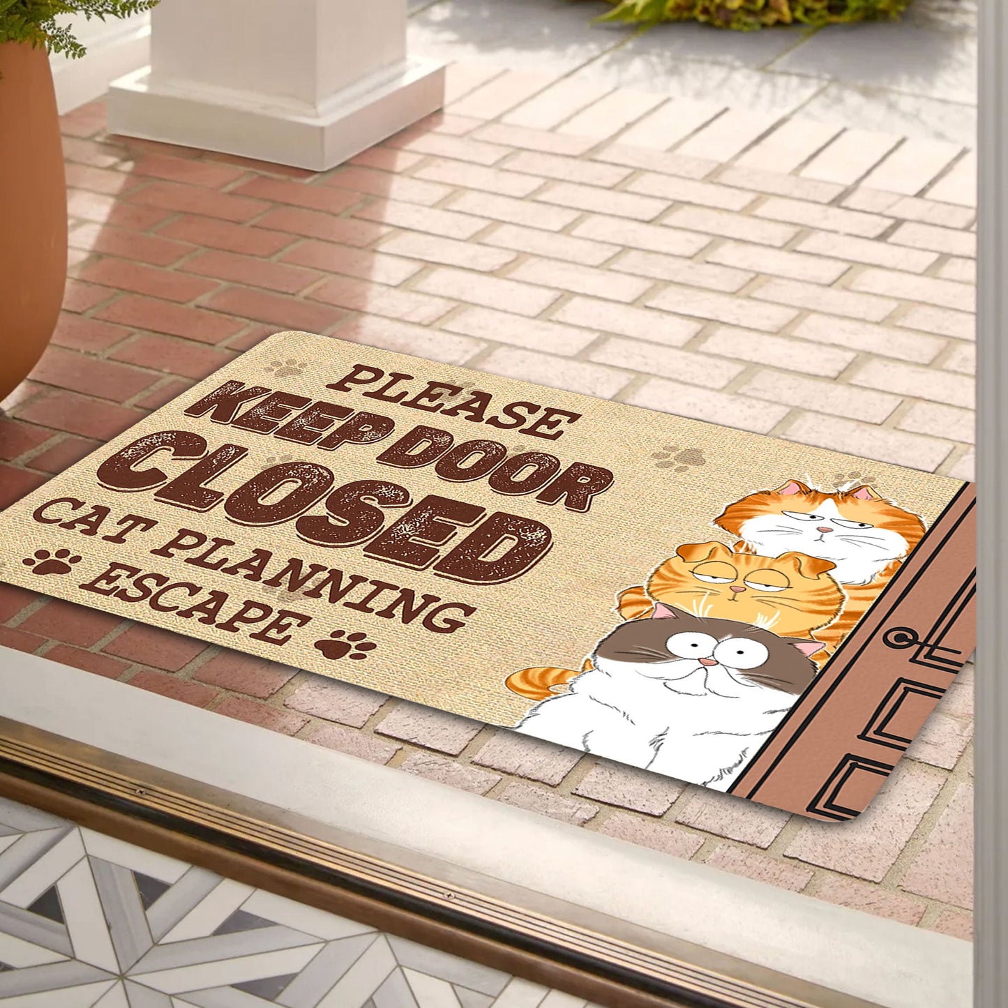 Funny Cat Escape Doormat - Please Keep Door Closed, Cat Planning Escape - Perfect Gift for Cat Lovers