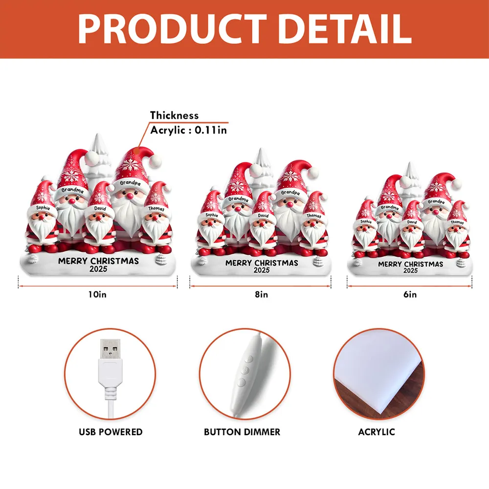 Personalized Acrylic Light Box with Santa Family, Warm Glow Christmas Décor, Unique Holiday Gift for Grandparents & Kids