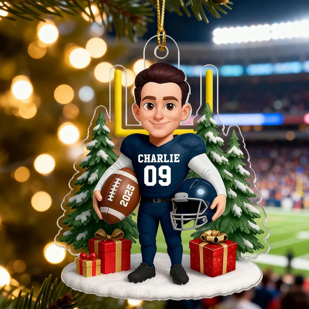 Acrylic Ornament Cute Football Player with Gifts & Trees, Festive Decor, Creative Gift for Kids and Football Lovers