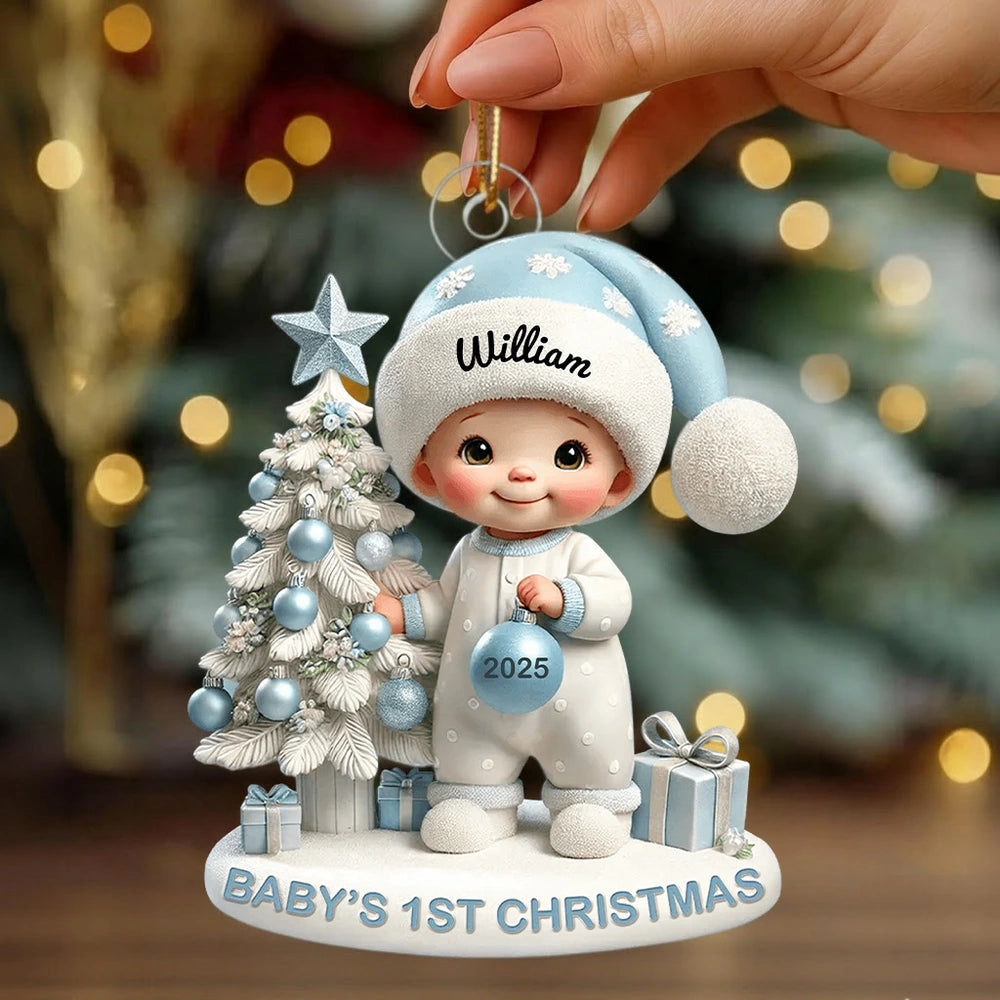 Personalized Acrylic Ornament for Baby's First Christmas – Cute Pastel Tree Design, Keepsake Holiday Decor & Unique New Baby Gift