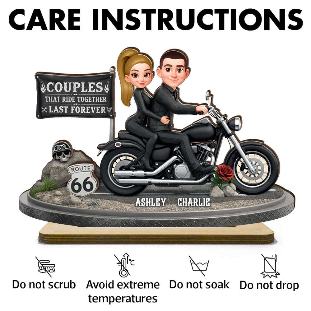 2-Layer Wooden Plaque Personalized Couple Riding a Motorcycle Heartfelt Keepsake for Living Room Display Unique Gift for Him & Her