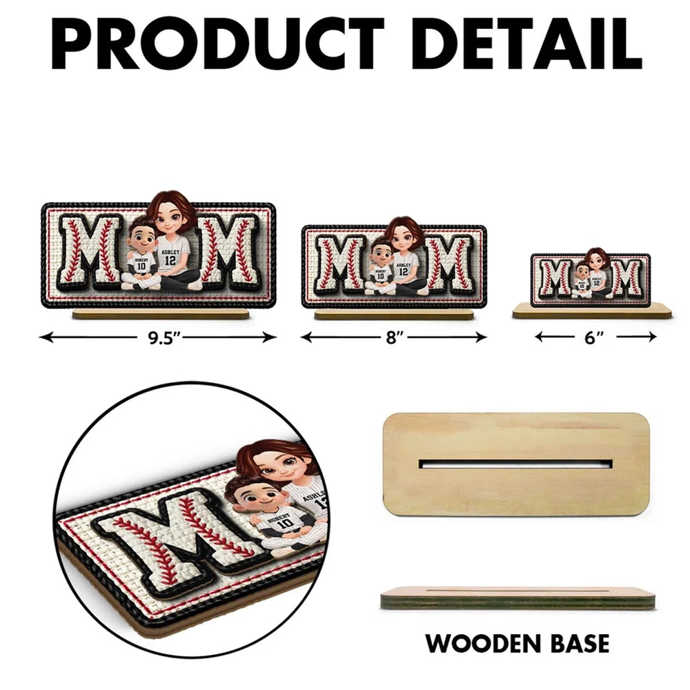 Personalized Baseball Mom 2-Layer Wooden Plaque, Custom Mom & Kids Jersey Design for Nursery or Living Room, Unique Gift for Mom