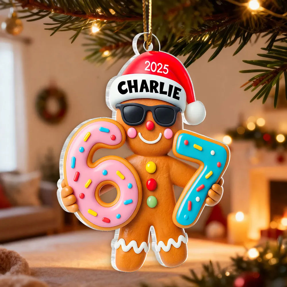 Personalized Gingerbread Acrylic Ornament with Trendy Six Seven Design – Cute Christmas Tree Decor & Unique Holiday Gift for Kids