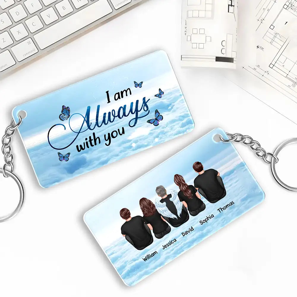 Always With You Grandma Grandpa Dad Mom Kids Dogs Cats Family Memorial Personalized Acrylic Keychain, Sympathy Gift, Remembrance Gift
