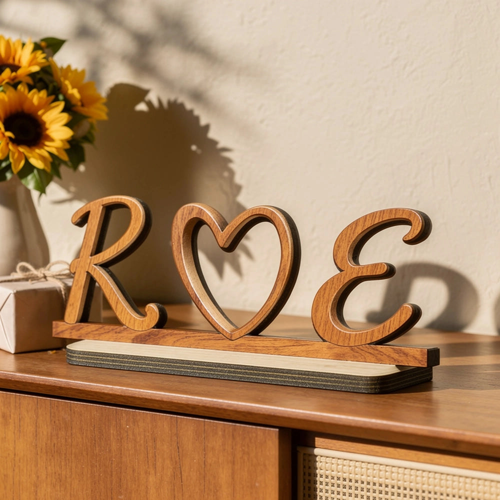 Personalized 2-Layer Wooden Plaque with Initials Heart, Romantic Shelf Decor, Unique Gift for Couples