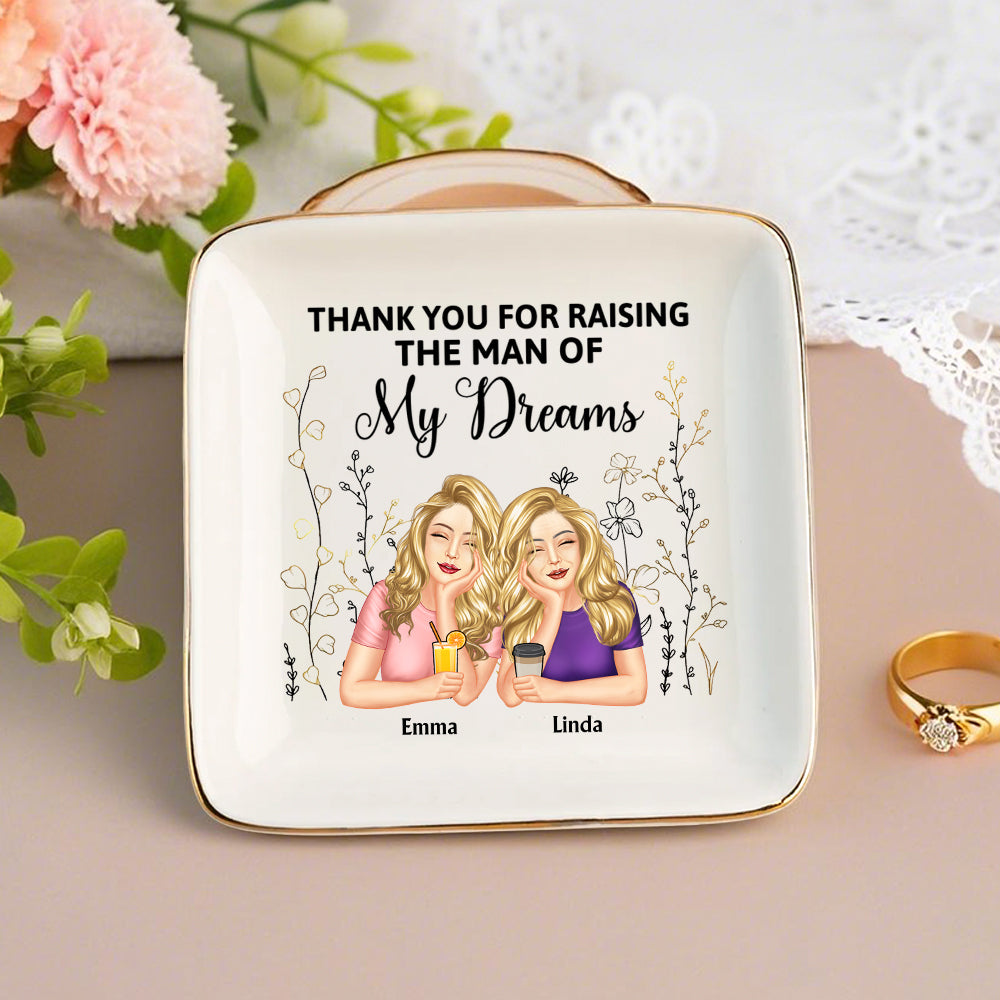 Thank You for Raising Me – Personalized Ceramic Jewelry Dish for Mother with Custom Names, Perfect Gift for Mother’s Day, Birthdays, or Special Occasions