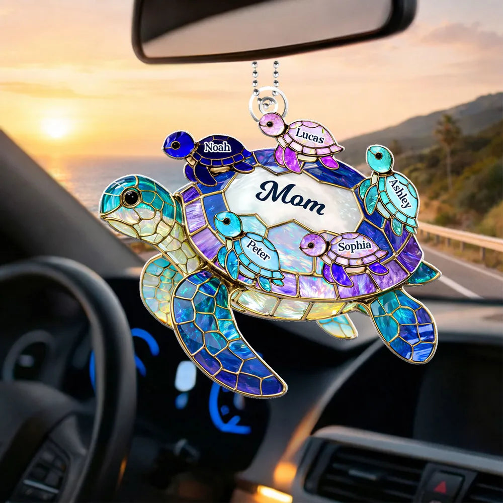 Personalized Sea Turtle Acrylic Car Hanger for Mom, Unique Rearview Mirror Gift with Gorgeous Ocean Colors