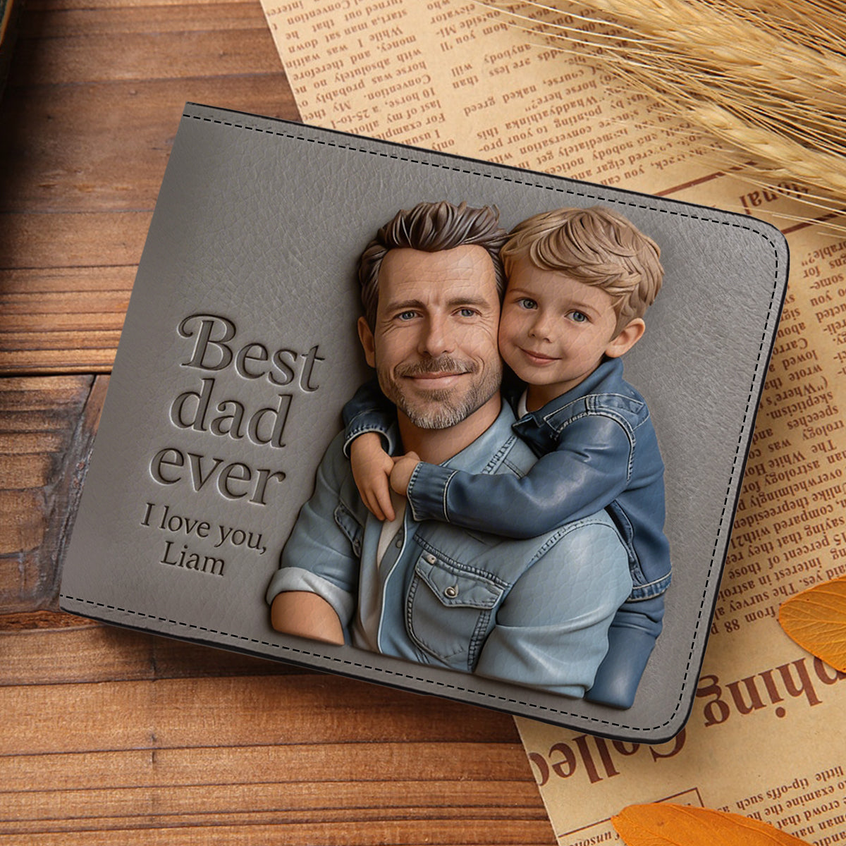Custom 3D Photo Embossed Leather Wallet for Black Dad- Personalized Best Dad Ever Bi-fold Wallet, Custom Father's Day Gift