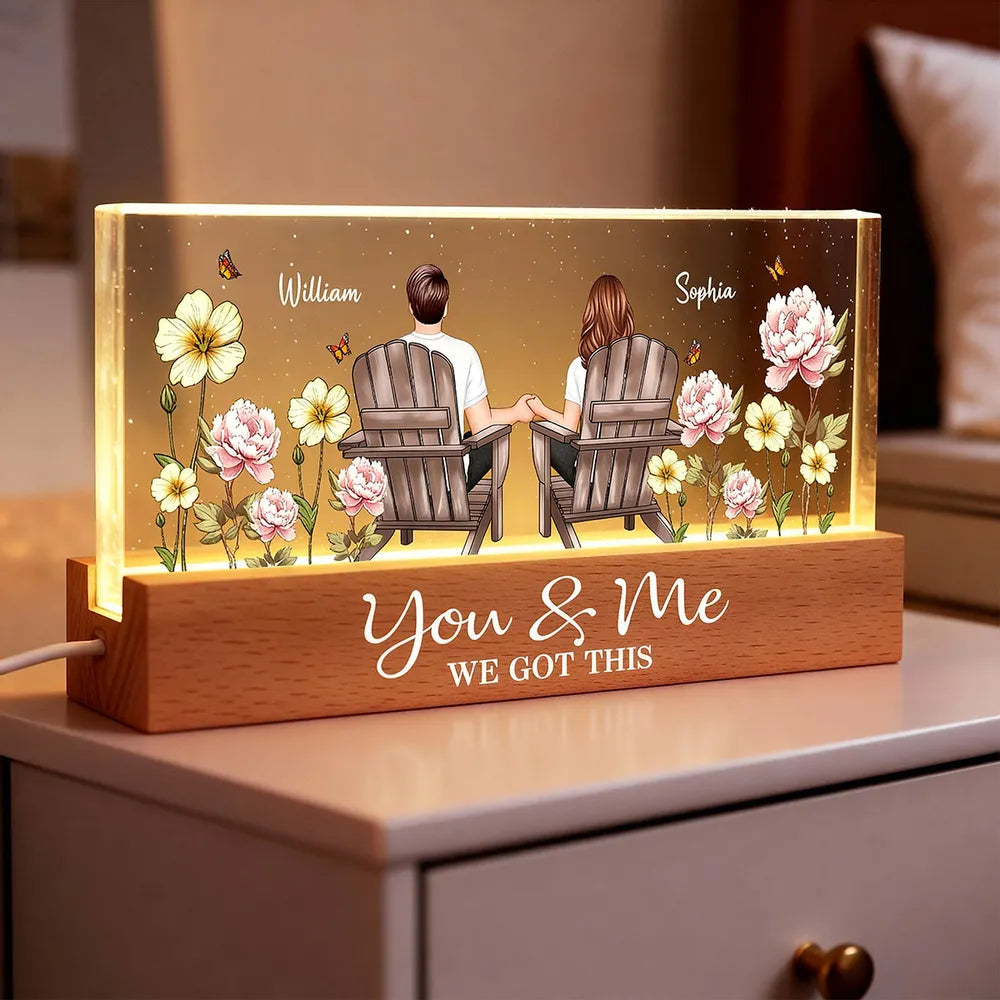 Personalized Block LED Light Plaque with Couple Holding Hands in Adirondack Chairs, Romantic Night Light Gift for Him or Her