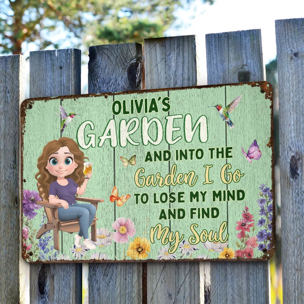 Rectangular Iron Sign with Garden Theme, Cartoon Character and Floral Design, Outdoor Decoration Gift
