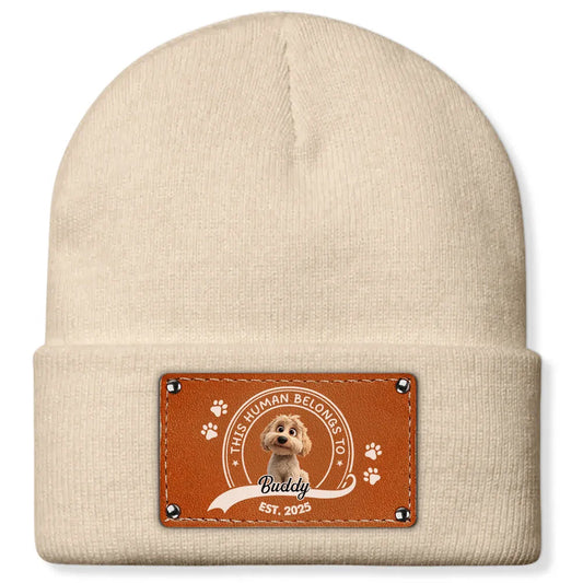 Leather Patch Beanie Hat with Dog Design, Cozy Warmth and Perfect Gift for Pet-Loving Families