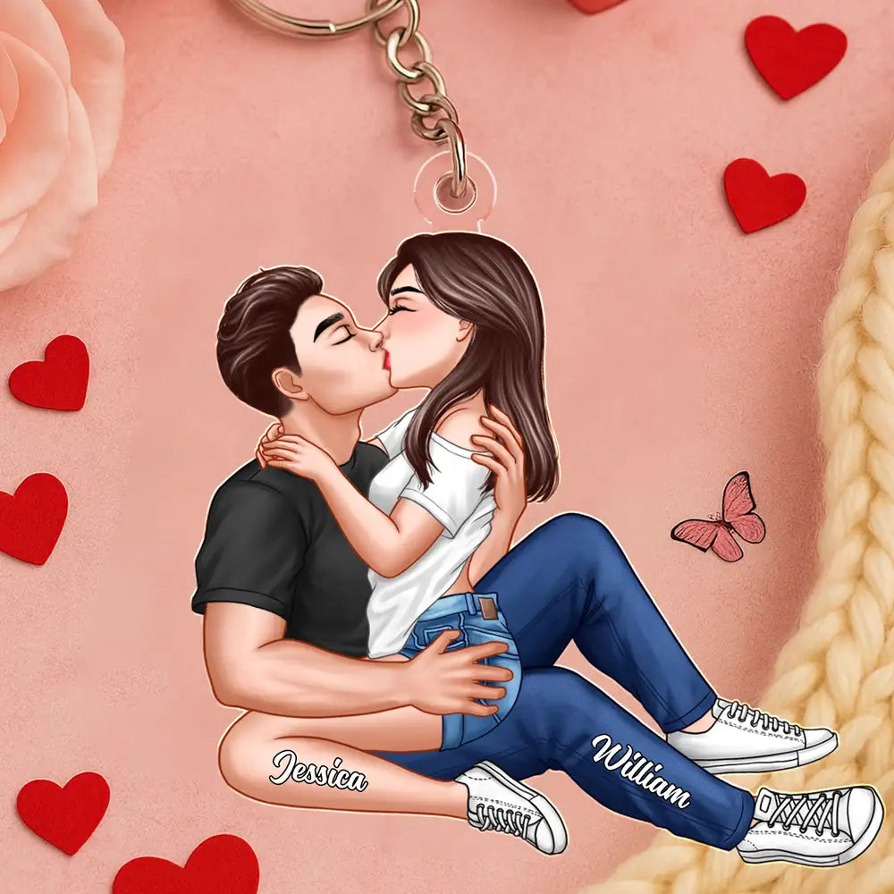 “Adorable Couple Keychain – Custom Acrylic Kissing Couple, Romantic Gift for Boyfriend & Girlfriend”