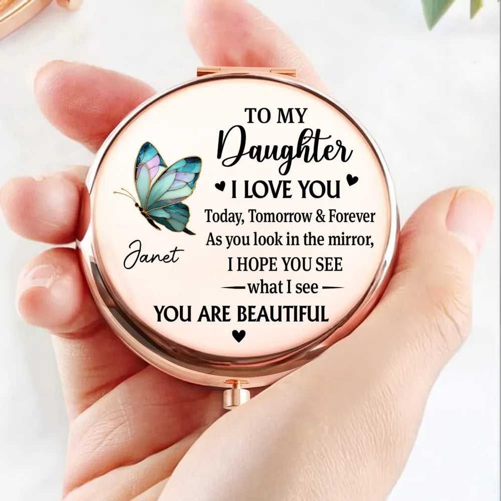 Personalized Metal Compact Mirror for Daughter, Butterfly Love Quote, Everyday Purse Keepsake, Unique Gift