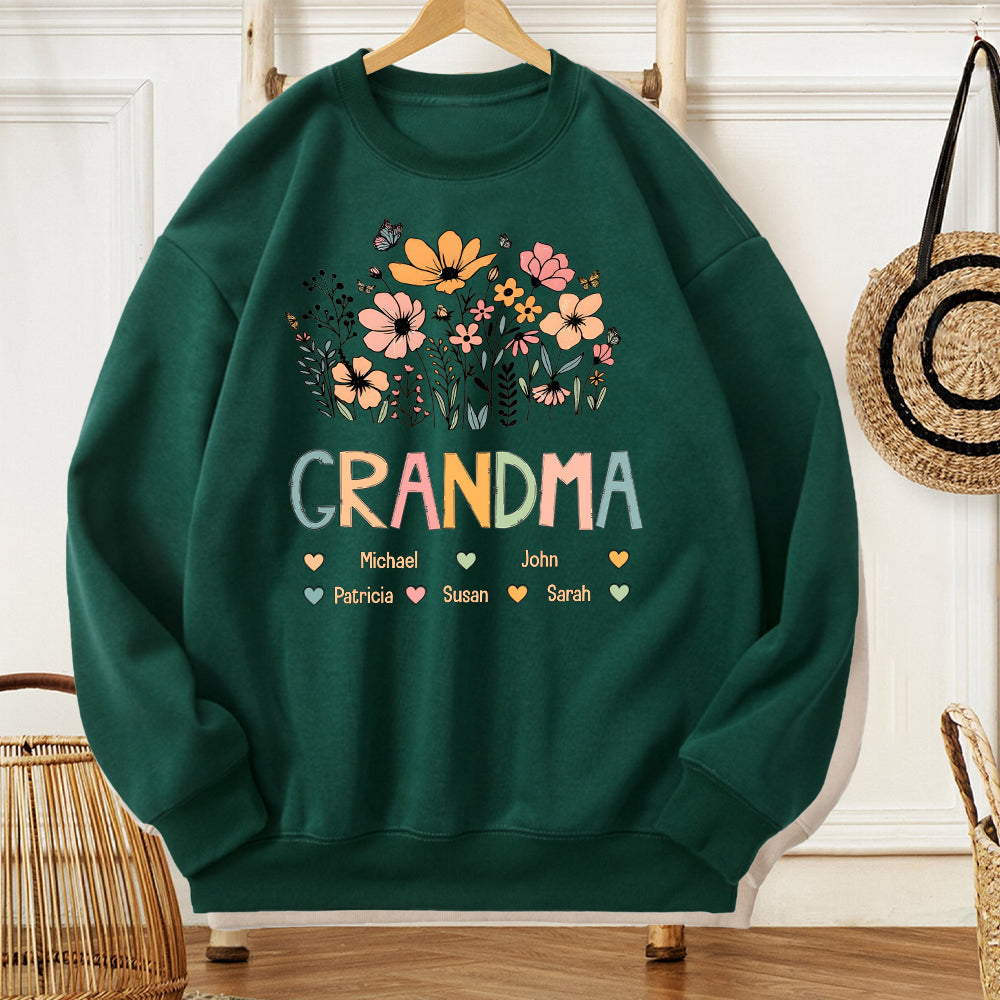 Personalized Wine Glass for Grandma with Colorful Flower Design, Customizable with Names of Grandchildren, Ideal Gift for Grandmothers on Special Occasions