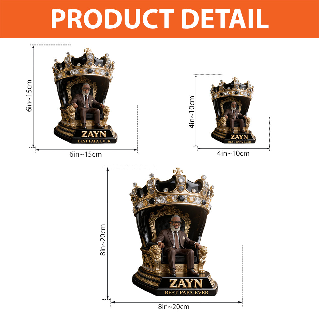 Custom King Throne Photo Figurine Statue | Personalized Best Dad Ever Crown Sculpture | Unique Father's Day Gift for Husband Office Desk Decor