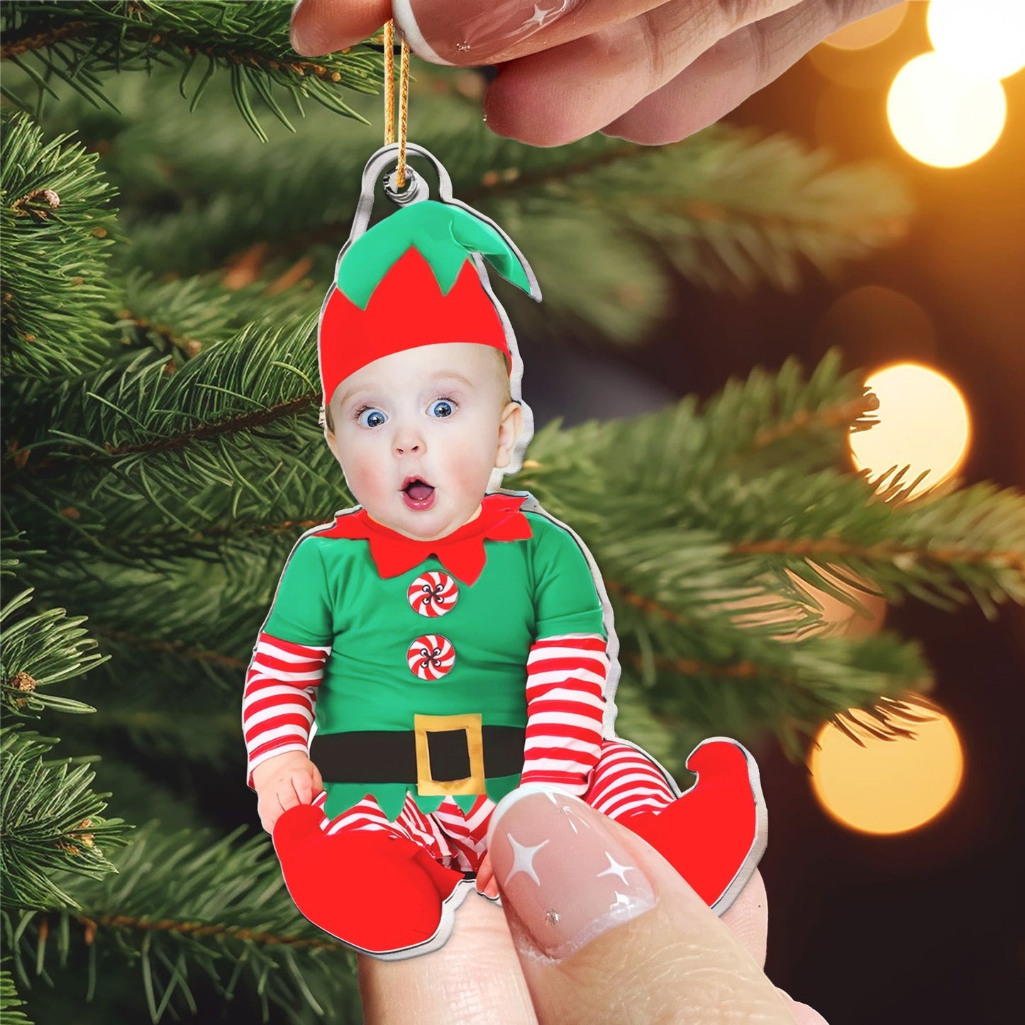 Christmas Baby Elf Acrylic Ornament - Fun Personalized Gift