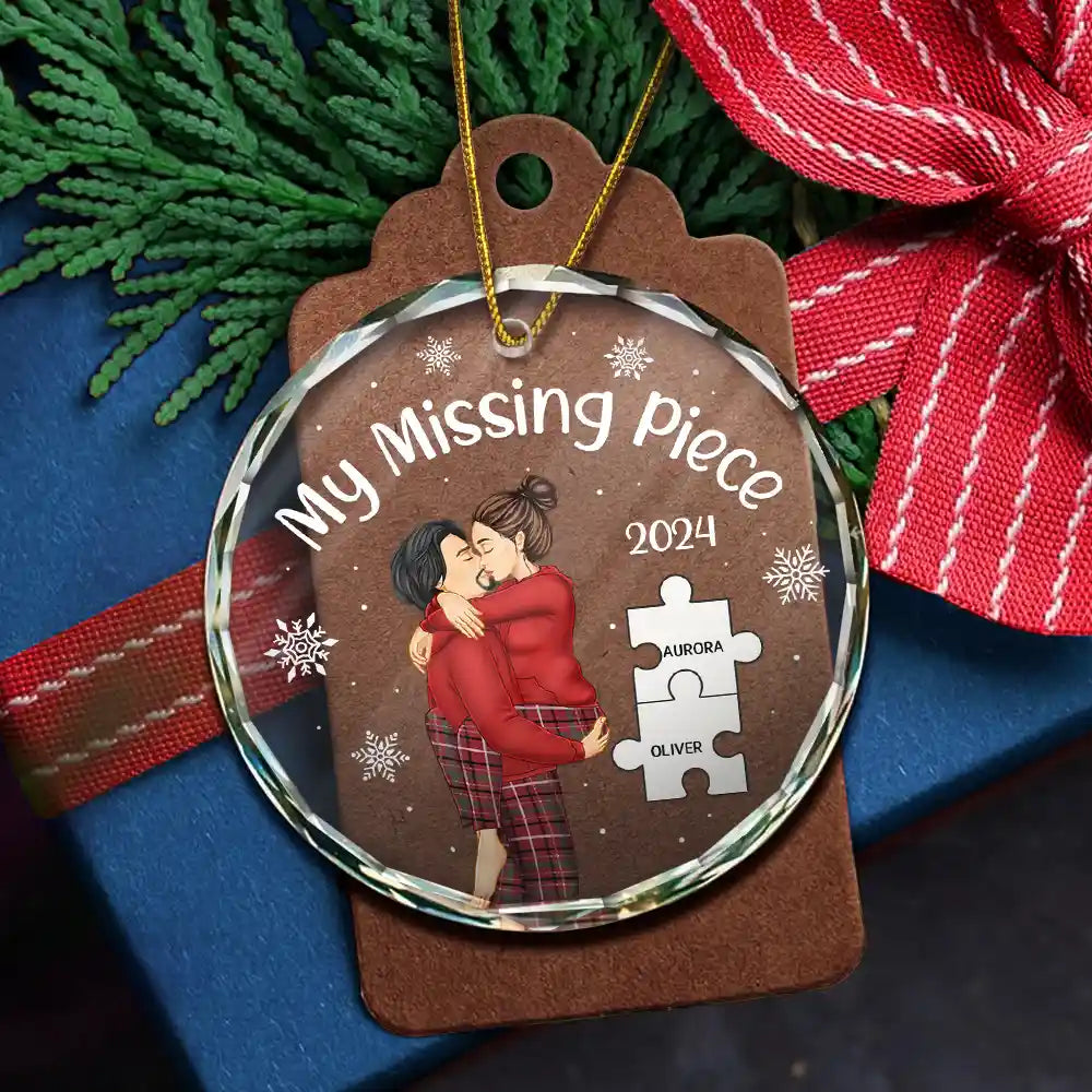 My Missing Piece Christmas Couple - Personalized Glass Ornament or Keychain or Poster or Plaque