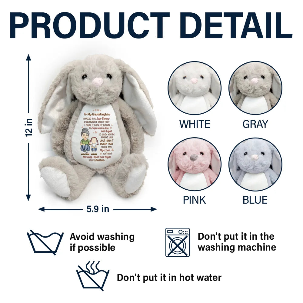 Personalized Plush Bunny for Granddaughter, Grandma's Wishes Message, Sweet Unique Gift for Comfort & Love