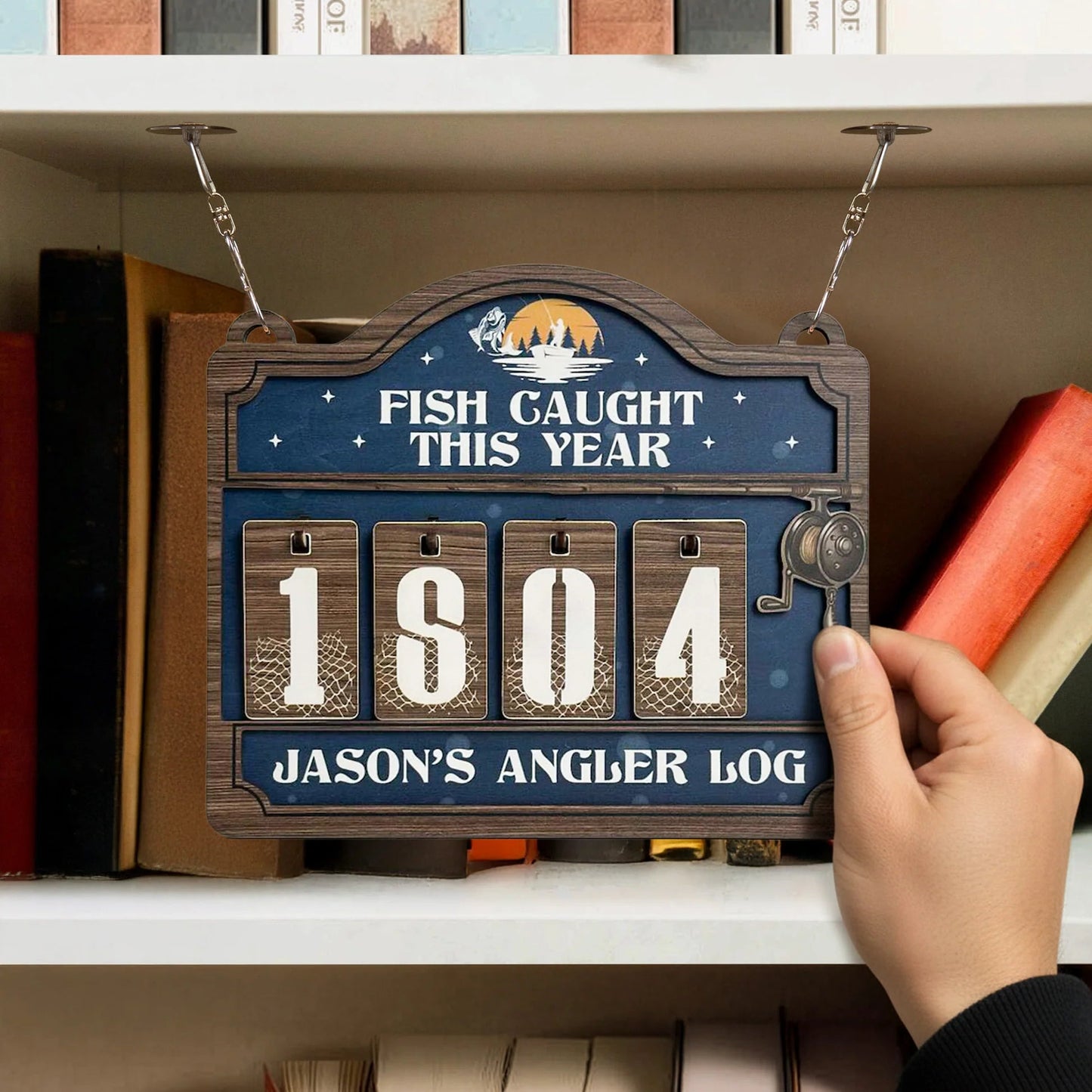 Wooden Hanging Tracker, Personalized Angler Log Sign for Showing Off Fish Caught This Year, Fun Unique Gift for Dad