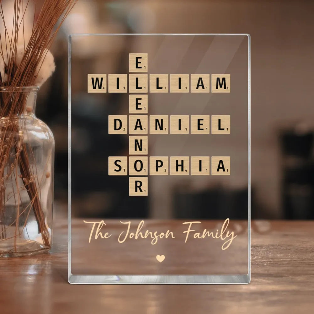 Family Crossword Art Created In A Moment, Treasured Forever Personalized Acrylic Block Plaque or Poster or Keychain