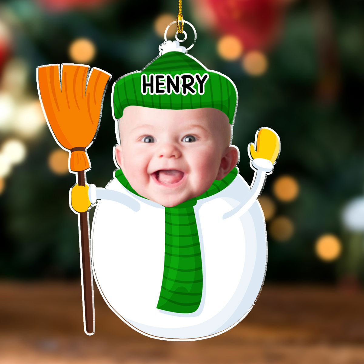 Custom Photo Acrylic Ornament, Snowman Design for Christmas Tree, a unique gift for parents & grandparents