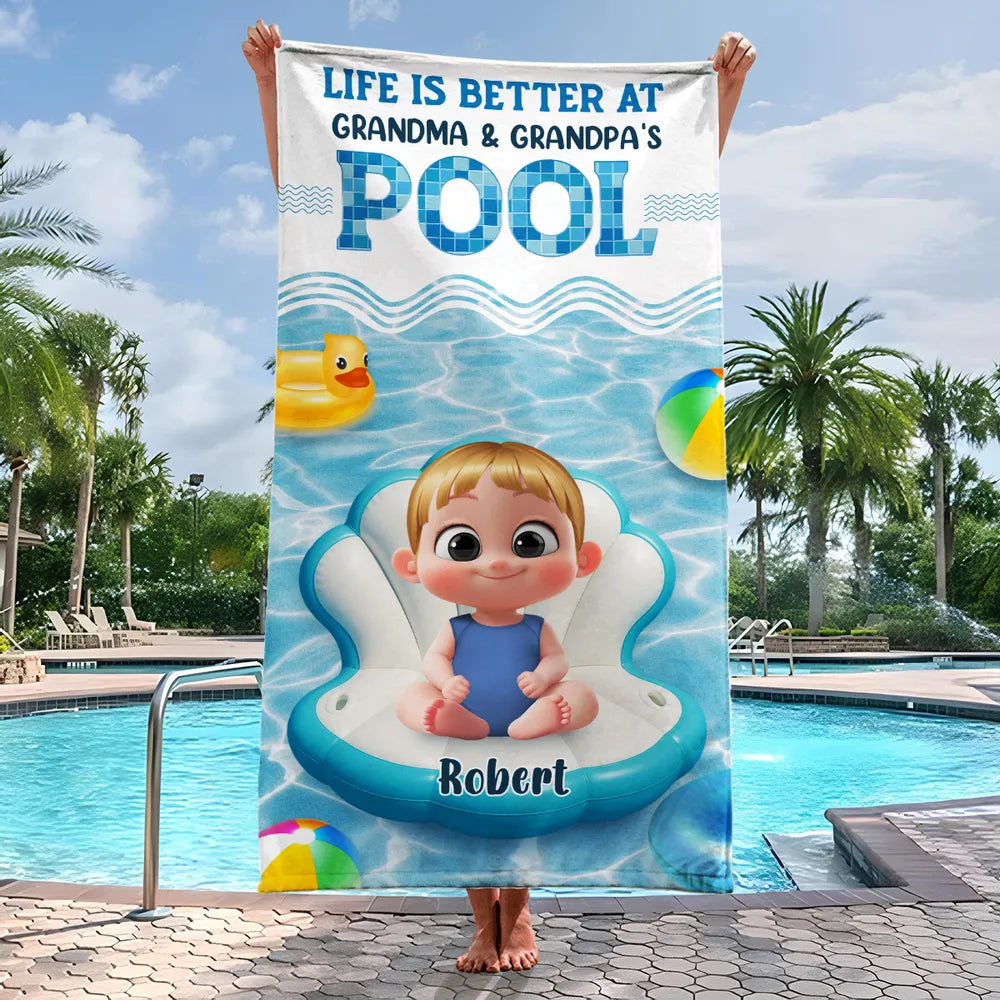 Life Is Better at Grandma & Grandpa's Pool” Personalized Beach Towel
