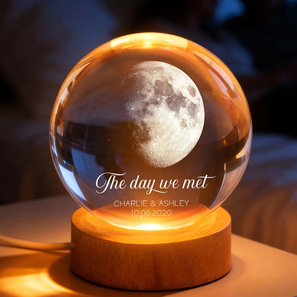 Globe Lamp Personalized The Day We Met Moon Light, Cozy Anniversary Keepsake, Unique Gift for Him or Her