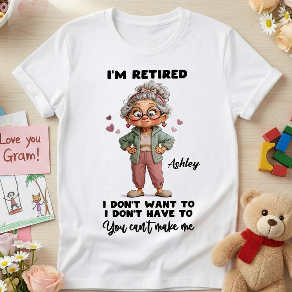 Personalized I'm Retired Classic Tee with Cute Grandma Cartoon Funny Gift for Mom or Grandma