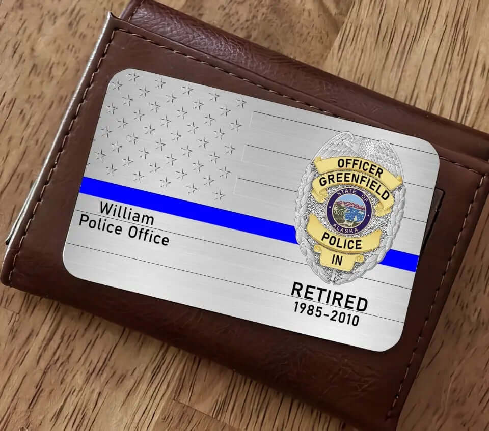 Custom US Police Badge Wallet Card Cap, and Wallet - Gift For Retired Police Officer