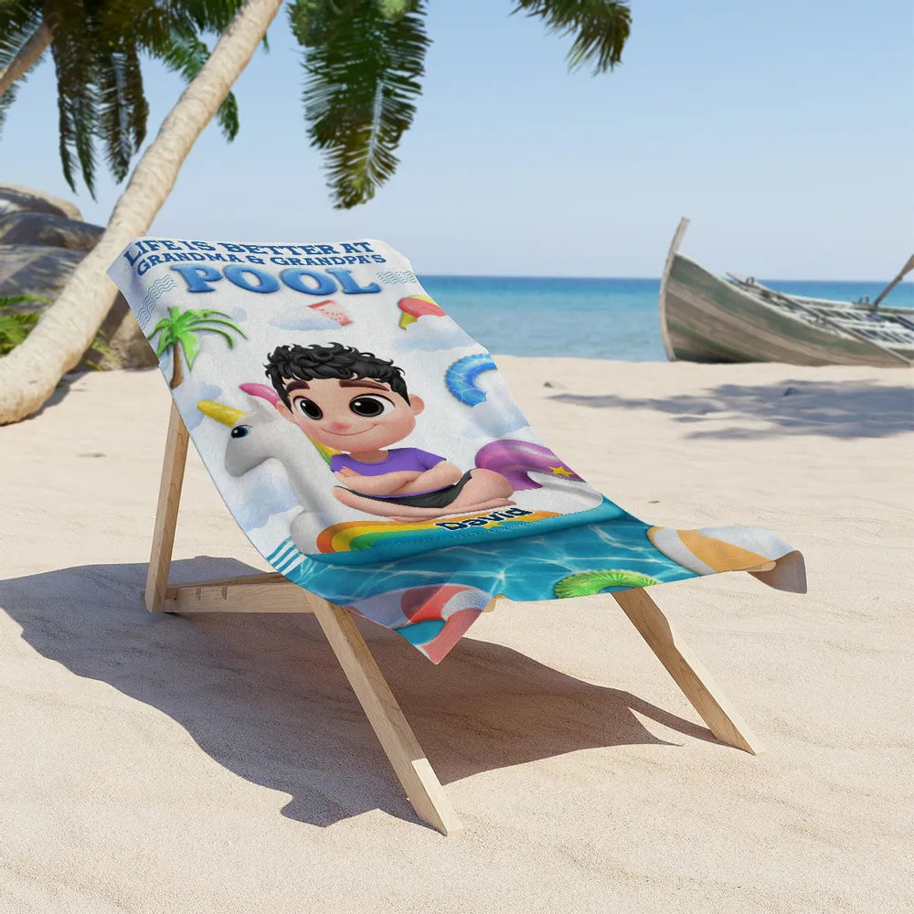 Custom Beach Towel for Grandchildren – 'Life Is Better at Grandma & Grandpa’s Pool', Fun Summer Gift