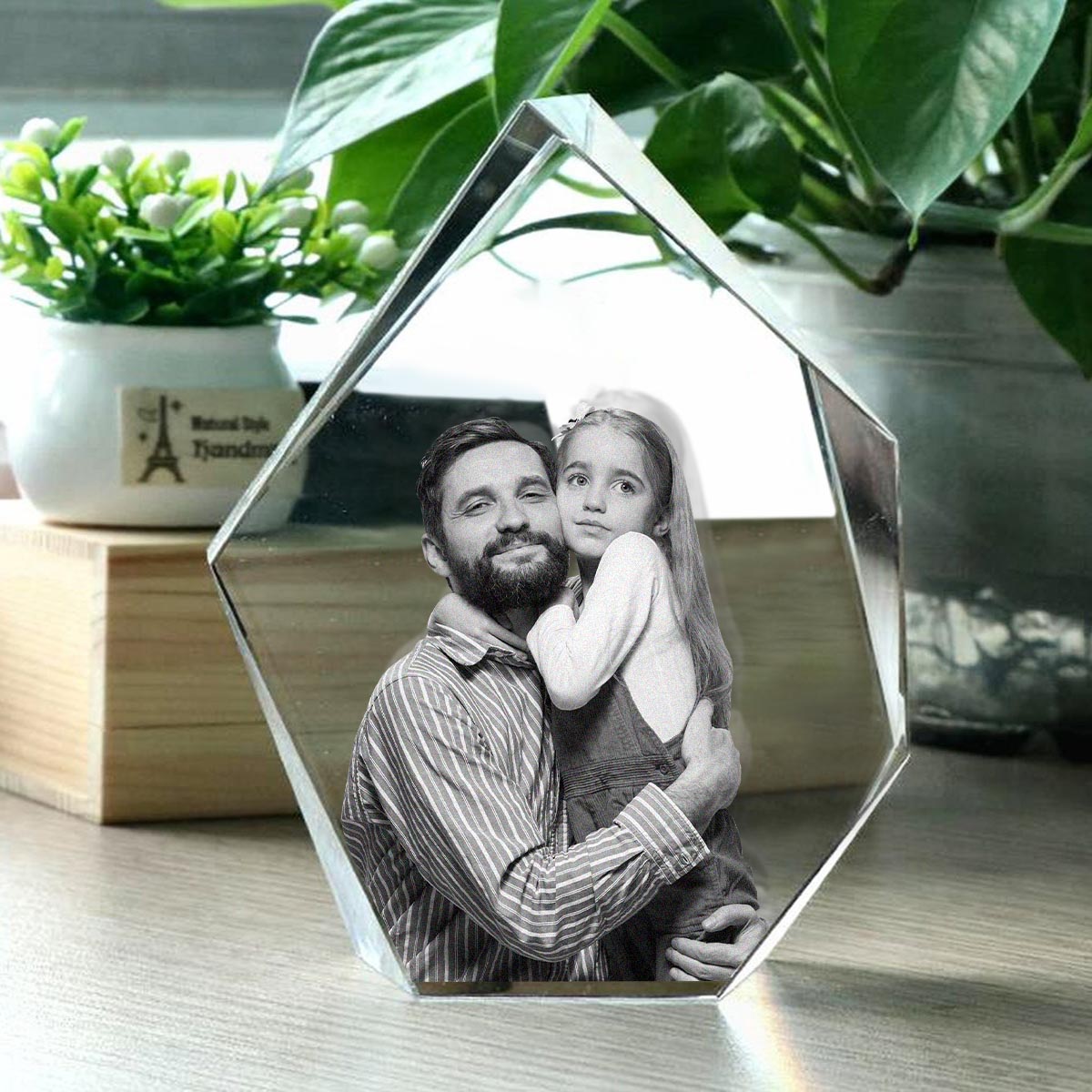 Custom Photo - Personalized Father Laser Engraving 3D Iceberg Shaped Crystal Lamp