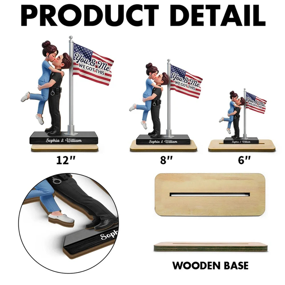 Personalized 2-Layer Wooden Plaque Hero Couple Kissing by US Flag You & Me We Got This Unique Gift for Him or Her
