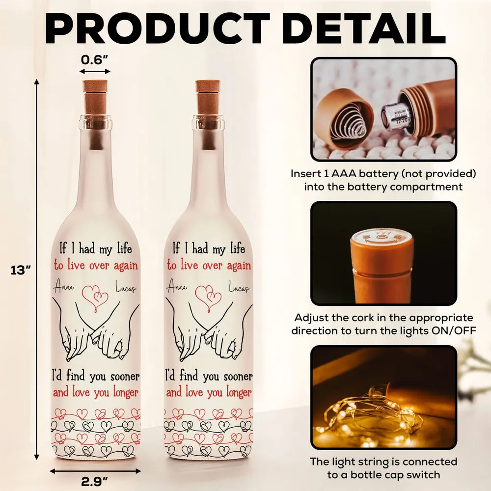 Personalized Bottle Lamp with Holding Hands Love Quote, Warm Glow Bedroom Decor, Unique Romantic Gift for Couple